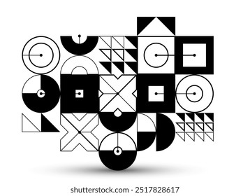 Fondo geométrico de Vector Abstractas, la ingeniería tecnológica se parece a la composición de Formas y líneas, estilo de la industria del motor mecánico, blanco y negro.