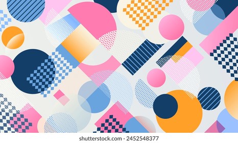 Abstract vector geometric background with vibrant pastel colors and various shapes, perfect for modern designs. Contemporary geometric pattern, dynamic backdrop