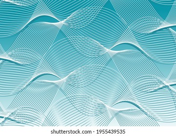 Abstract vector geometric background.White lines, spirals on a turquoise background with a gradient.3D stylization of sea waves.Illustration for background, covers, printing, packaging paper.