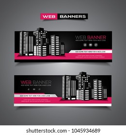 Abstract vector geometric banner template design for web or print with skyscrapers