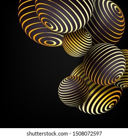 
Abstract Vector Geometric Black Background with Golden Stripes Spheres