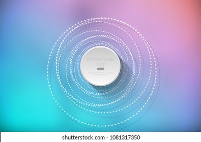 Abstract vector geometric blured color pattern background. White beads or wire design element and central headline circle with shadow