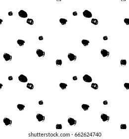 Abstract vector geometric circles seamless scribble pattern. Black and white irregular shapes background. Modern stylish brush painted polka dot texture. Trendy spot print. Swatch for wrapping paper. 