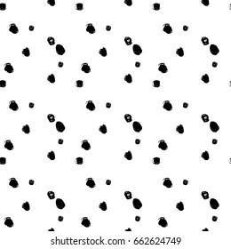 Abstract vector geometric circles seamless scribble pattern. Black and white irregular shapes background. Modern stylish brush painted polka dot texture. Trendy spot print. Swatch for wrapping paper. 