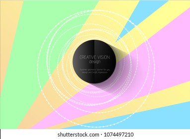 Abstract vector geometric color pattern background. White beads or wire design element and black central headline circle with shadow