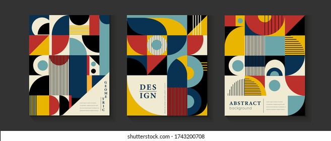 Abstract vector geometric covers for your design. Banners with a simple geometric pattern. Minimal design. Bauhaus style.Vector illustration.
