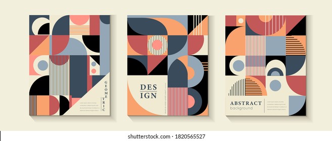 Abstract vector geometric covers for your design. Banners with a simple geometric pattern. Minimal design. Bauhaus style.Vector illustration.