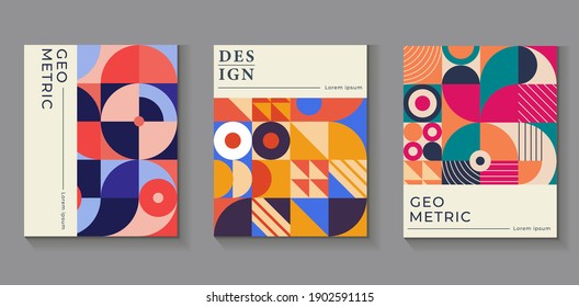 Abstract vector geometric covers for your design. Banners with a simple geometric pattern. Minimal design. Bauhaus style.Vector illustration.