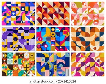 Abstract vector geometric covers for your design. Banners with a simple geometric pattern. Minimal design. Bauhaus style.Vector illustration.
