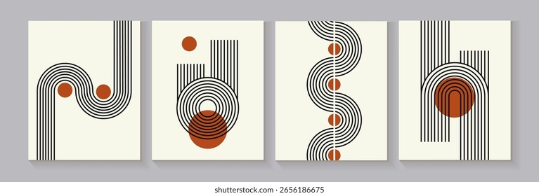Cubiertas geométricas de Vector Abstractas para su diseño. Anuncios con un patrón geométrico simple. Diseño minimalista. Estilo Bauhaus. Ilustración vectorial.