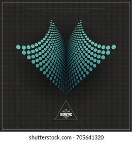 Abstract vector geometric element consisting of circles with distortion effect. Dark background