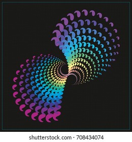 Abstract vector geometric element consisting of circles with distortion effect. Dark background 