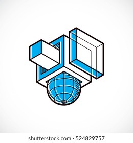 Abstract vector geometric form, 3D polygonal shape.