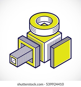 Abstract vector geometric form, 3D polygonal shape.