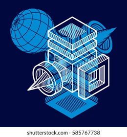 Abstract vector geometric form, 3D polygonal shape.