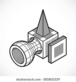 Abstract vector geometric form, 3D shape.