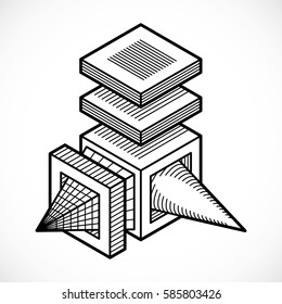 Abstract vector geometric form, 3D shape.