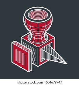 Abstract vector geometric form, 3D polygonal shape.