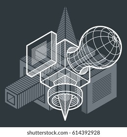 Abstract vector geometric form, 3D polygonal shape.