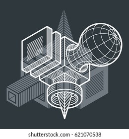 Abstract vector geometric form, 3D polygonal shape.