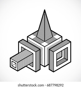 Abstract vector geometric form, 3D shape.