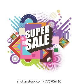 abstract Vector of geometric forms. Modern info banner abstract backgrounds for poster, 
message presentations or identity layouts. Graphic template and ideas. pop art color. with super sale text