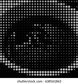 Abstract vector geometric halftone pattern with dots on black background. Modern pop art graphic design with circles of different size arranged and shade in lines. Greyscale circles background.