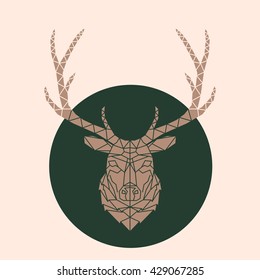 Abstract Vector geometric Line Style Deer Face Illustration on green background. Isolated. geometric polygonal triangle illustration for use in design for card, invitation, poster, banner.