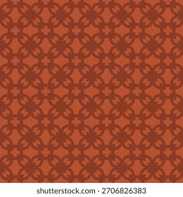 Abstract vector geometric ornament. Simple seamless pattern with mosaic floral elements, crosses, leaves, grid, lattice. Elegant retro background texture with gothic mediaeval motif. Rust color design