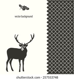 Abstract vector geometric ornamental border with deer  silhouette.  