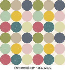Abstract vector geometric pattern with colorful circles with worn out texture in warm pastel colors. 
