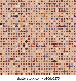 Abstract vector geometric pattern with dots on body color background. Modern graphic design with gray and brown circles of different size arranged in lines.