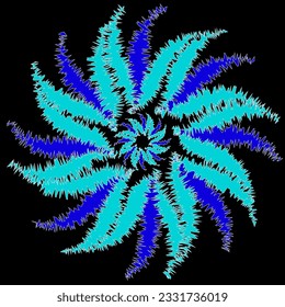 Abstract vector geometric pattern in the form of a blue flower on a black background