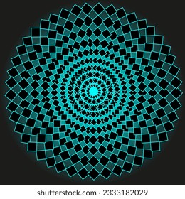 Abstract vector geometric pattern in the form of rhombuses arranged in a circle on a black and blue background