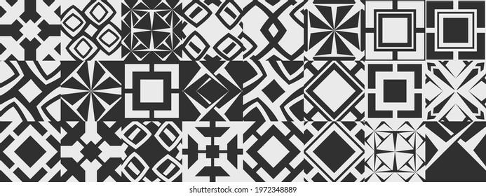 Abstract vector geometric poster with different figures. Modern minimal art illustration. Black and white style.