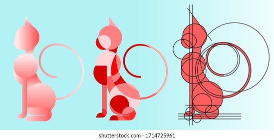 Abstract Vector Geometric Red Cat, Outline Isolated