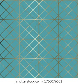 Abstract vector geometric seamless golden pattern. Blue background.