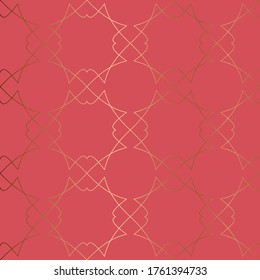Abstract vector geometric seamless golden pattern. Pink, coral, salmon, peachy background.