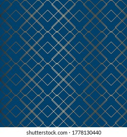 Abstract vector geometric seamless golden pattern. Blue background.