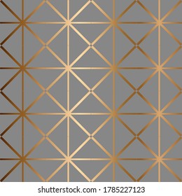 Abstract vector geometric seamless golden pattern. Gray background.