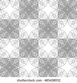 Abstract Vector geometric seamless ornamental pattern with linear circles, shapes and dots. Monochrome line art texture. Elegant ornate design for any use. Modern simple seamless background