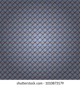 Abstract vector geometric seamless pattern with circles, lines and rhombuses in blue, beige and brown colors.