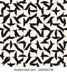 Abstract vector geometric seamless pattern with small wavy shapes, scattered curved lines, repeat tiles. Simple abstract black and white minimal background. Modern monochrome texture. Repeated design