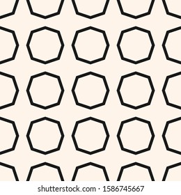 Abstract vector geometric seamless pattern. Simple black and white texture with diamond shapes, octagons, grid, mesh. Abstract minimal ornament. Simple monochrome background. Minimalist repeat design