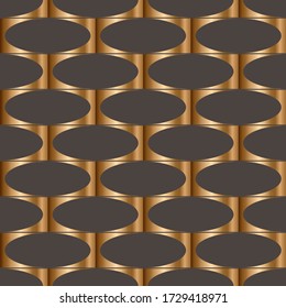 Abstract vector geometric seamless pattern with oval, ellipse. Golden background.