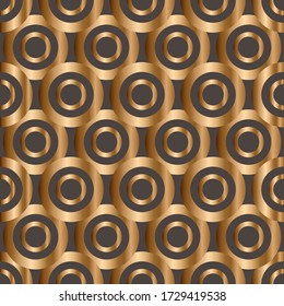 Abstract vector geometric seamless pattern with circles. Ornamental golden background
