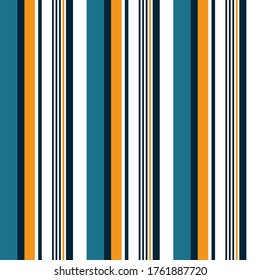 Abstract vector geometric seamless pattern. Vertical stripes. Colored background. Wrapping paper.Print for interior design and fabric.Stripe seamless pattern with Blue, Orange and white colors. 