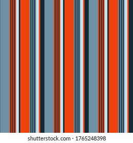 Abstract vector geometric seamless pattern. Vertical stripes. Colored background. Wrapping paper.Print for interior design and fabric. Stripe seamless pattern with orange, navy blue, blue colors.