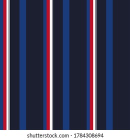 Abstract vector geometric seamless pattern. Vertical stripes. Colored background. Wrapping paper. Print for interior design and fabric. Stripe pattern with Navy Blue, Blue, red and white colors.