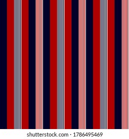 Abstract vector geometric seamless pattern. Vertical stripes. Colored background. Wrapping paper. Print for interior design and fabric. Stripe pattern with Red, navy blue and white colors